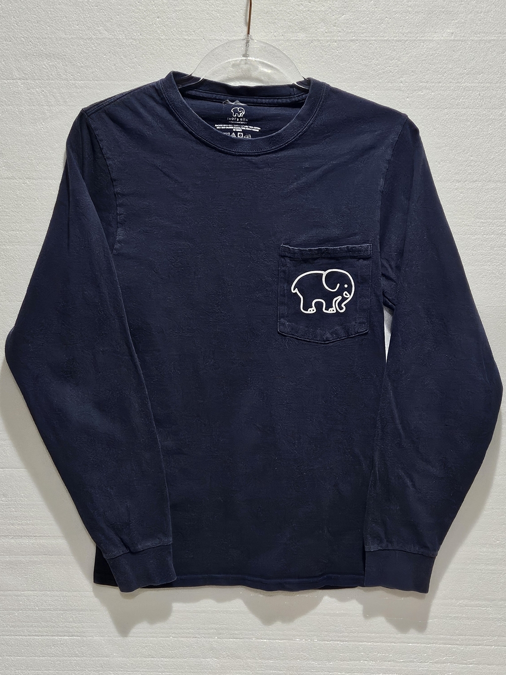 Ivory Ella Kids Long Sleeve Pocket Tee - Navy Small Organic Cotton
